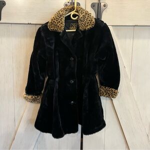 KC Collections Faux Fur Button Front & Flare Dress Coat Size Large Kids